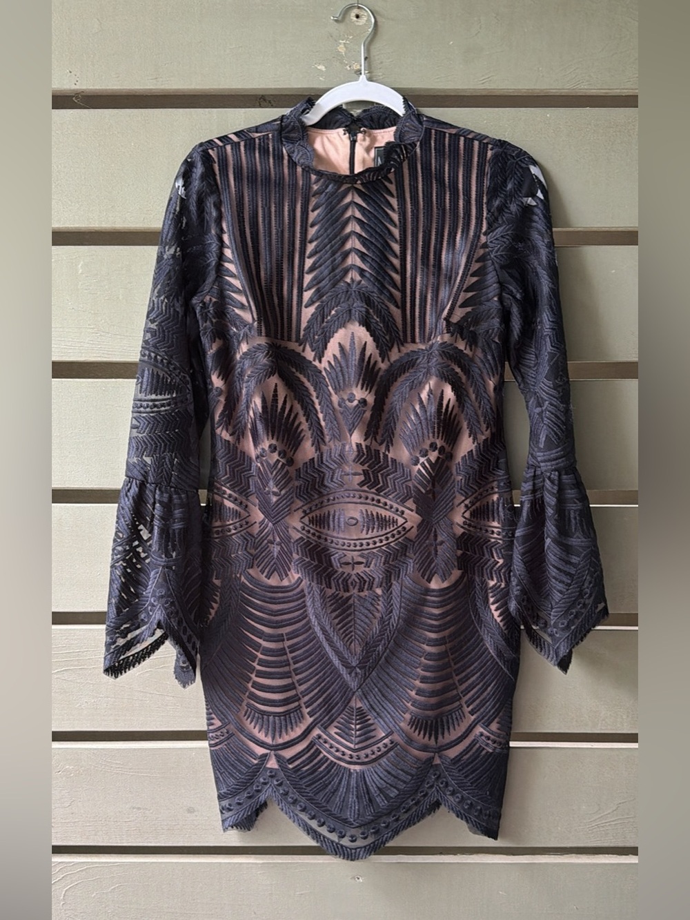 Night Way Collections Midnight Blue Lace Dress with Blush Lining